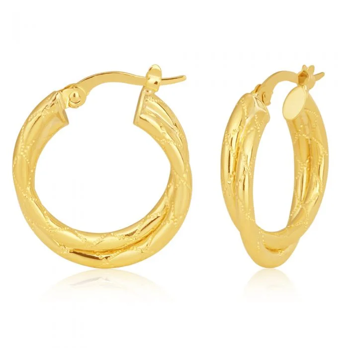 gemstone earrings for women -9ct Yellow Gold Crossover Hoop Earrings