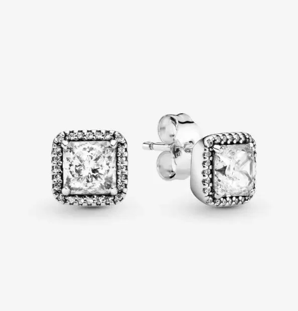 chic drop gemstone earrings for women -Pandora Square Sparkle Halo Stud Earrings