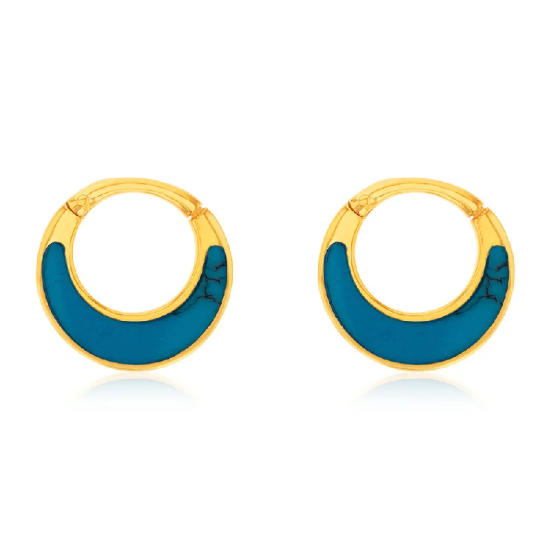 statement flower earrings for women -Sterling Silver Gold Plated Fancy Natural Turquoise Hoop Earrings