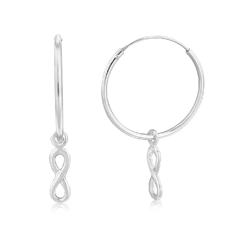 silver diamond stud earrings for women -Sterling Silver Infinity On Plain Hoop Earrings