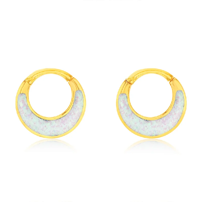 dangle earrings for women -Sterling Silver Gold Plated Fancy Created Opal Hoop Earrings