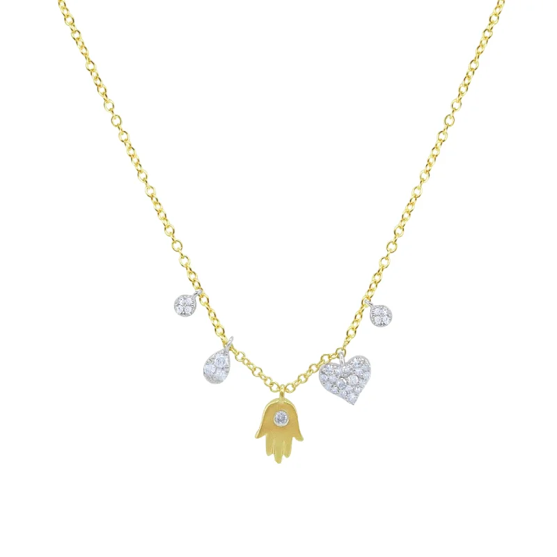 stylish diamond necklaces for women -Hamsa and Diamond Confetti Necklace