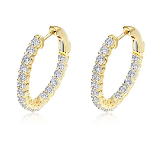 dazzling gemstone earrings for women -Sterling Silver/Gold Plated 1.80 CTW Simulated Diamond Oval Inside Outside Hoop Earrings by Lafonn