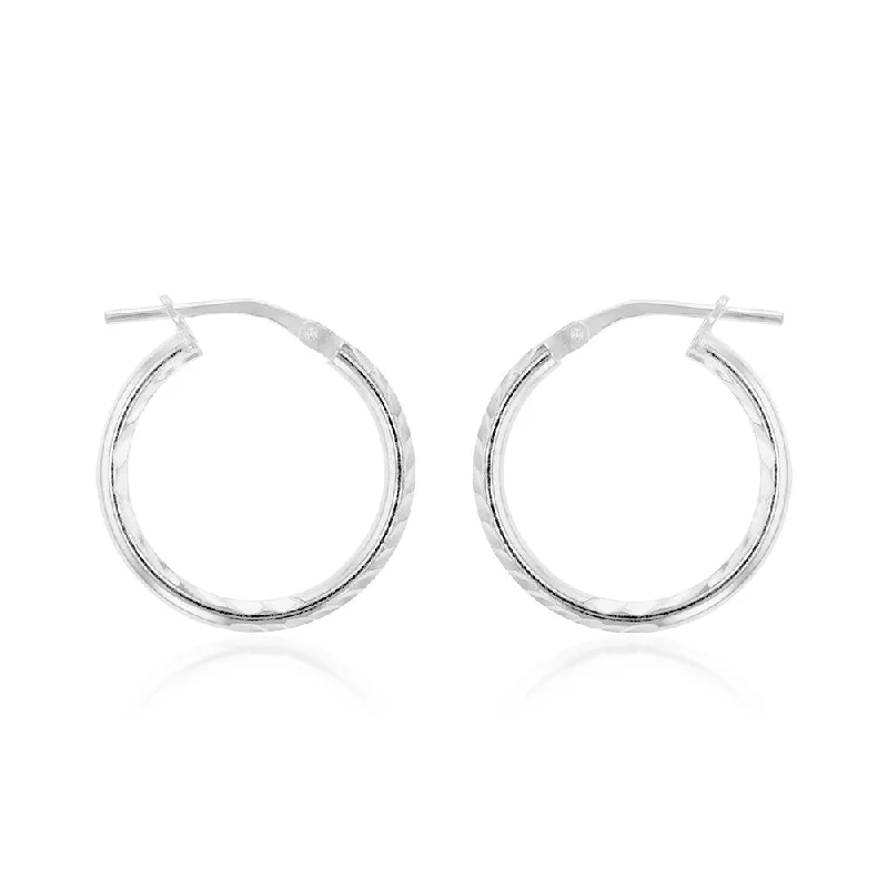 trendy earrings for women -Sterling Silver Diamond Cut 15mm Hoop Earrings