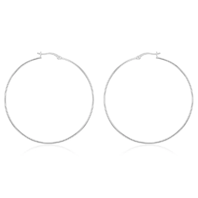 precious stone earrings for women -Sterling Silver Plain 60mm Hoop Earrings