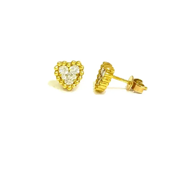 sparkling silver gemstone earrings for women -Yellow Gold Diamond Heart Earrings