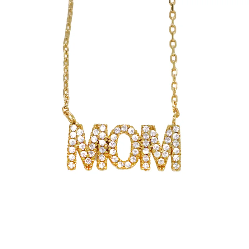 sapphire pendant necklaces for women -"MOM" Pave CZ Necklace