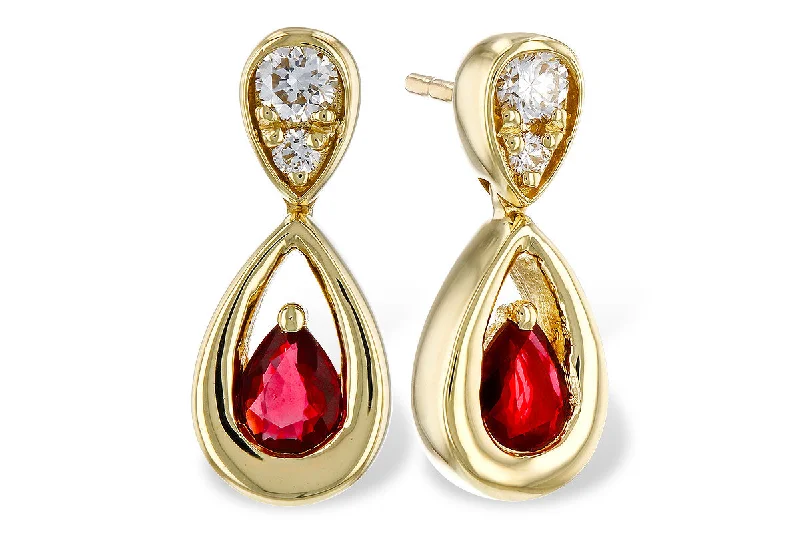 radiant gemstone hoop earrings for women -14k Yellow Gold Ruby & Diamond Dangle Earrings by Allison Kaufman