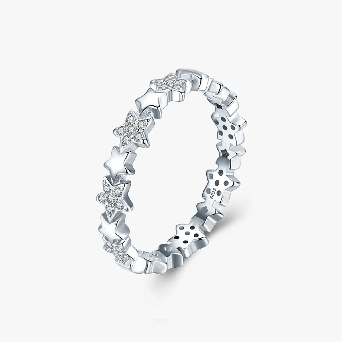 women’s diamond eternity rings -Ins Style Simple Style Star Sterling Silver Plating Inlay Zircon Rhodium Plated Rings