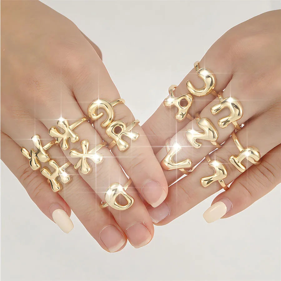 14k gold rings for women -Copper Letter Open Rings