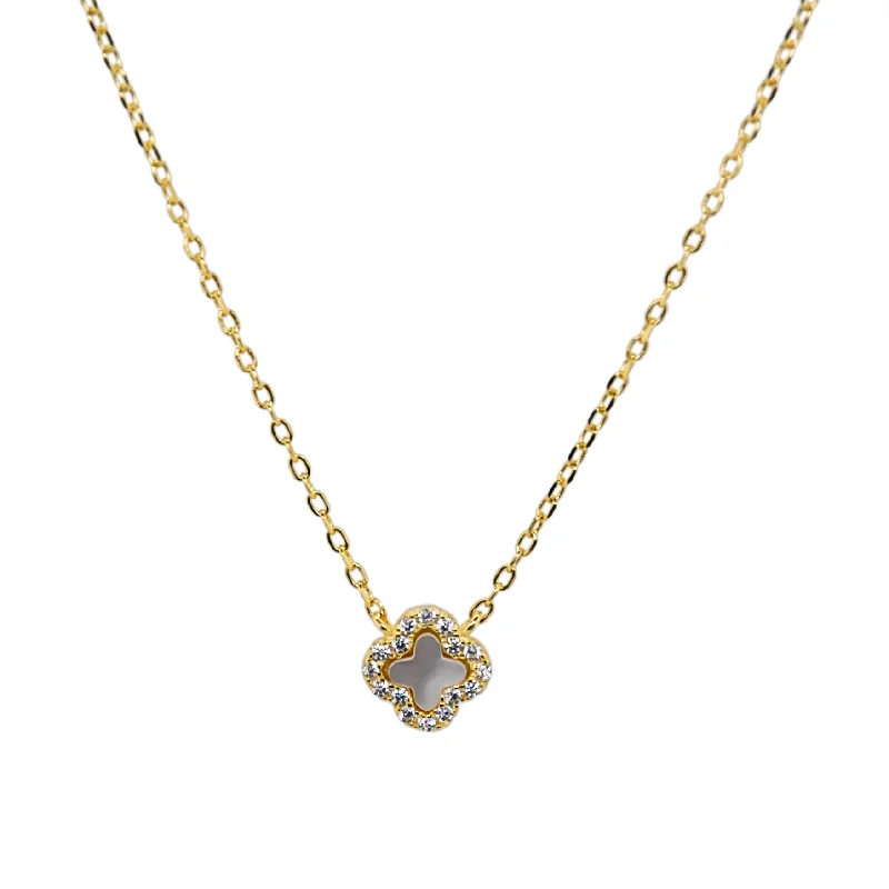 romantic heart necklaces for women -"TINY CLOVER"  MOP CZ Necklace