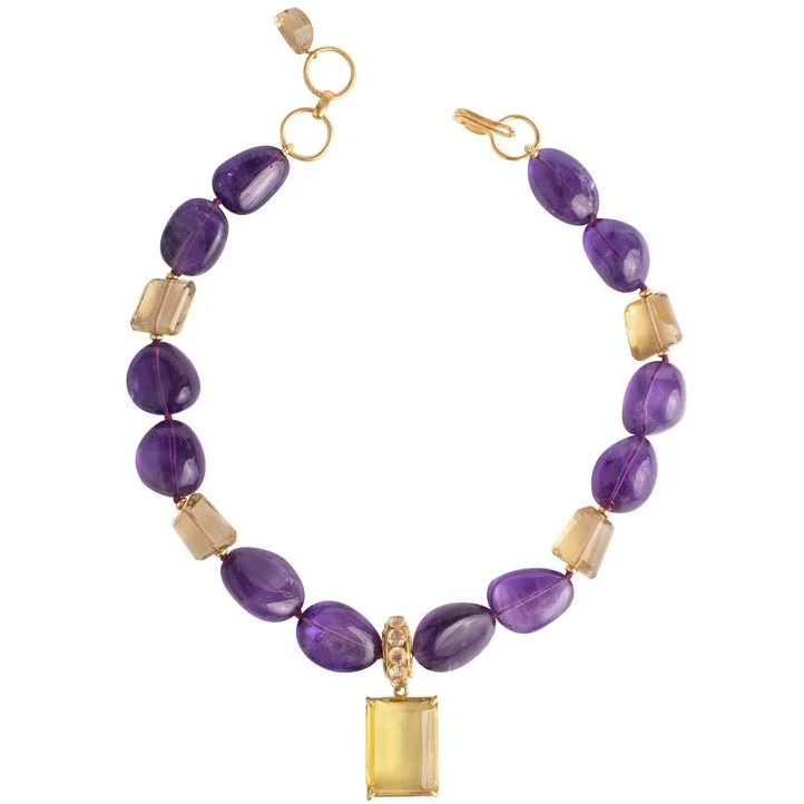 rose gold necklaces for women -Amethyst statement necklace