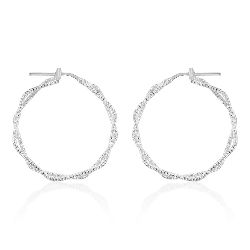 pearl stud earrings for women -Sterling Silver Fancy Twin Hexagonal Hoops Earrings