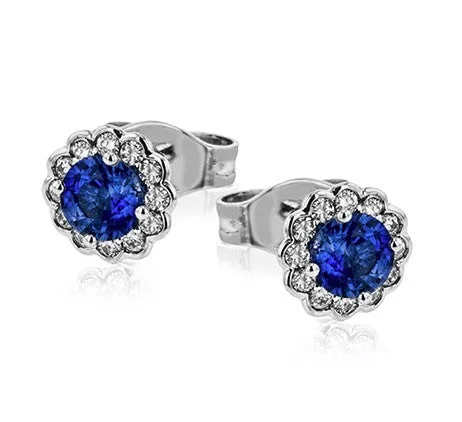 radiant gemstone dangle earrings for women -14k White Gold Blue Sapphire Diamond Halo Stud Earrings by Zeghani