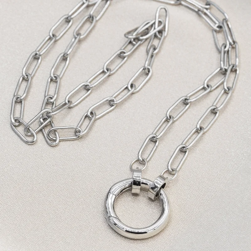 diamond circle necklaces for women -Stainless Steel Charm Necklace Chain