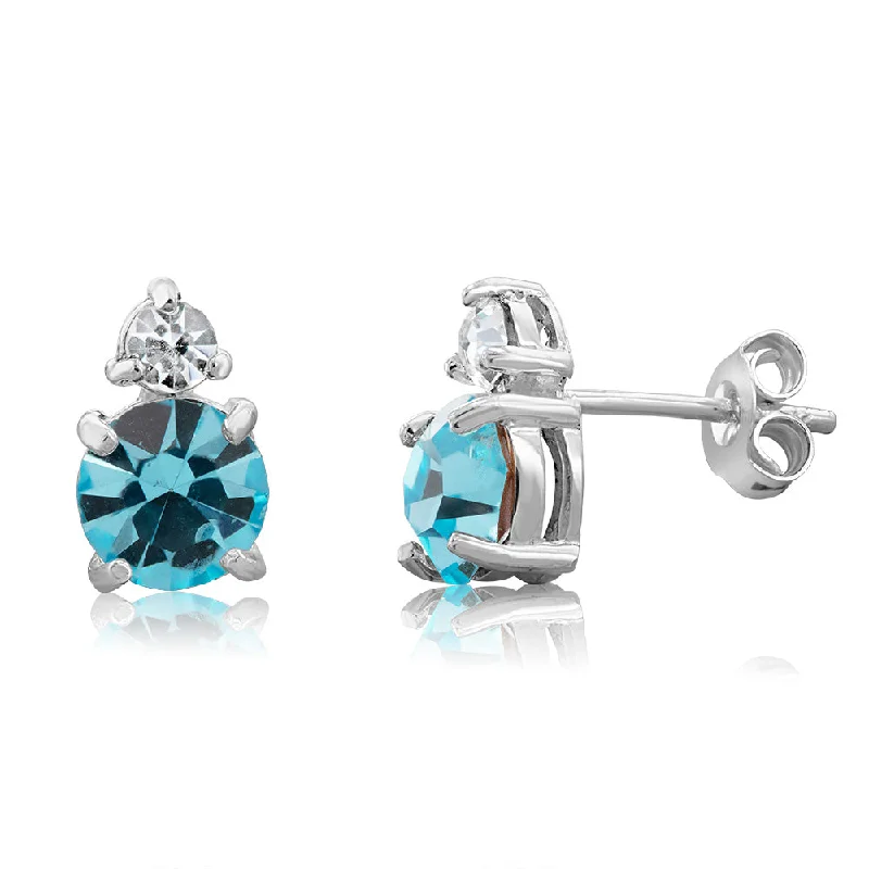 sophisticated earrings for women -Sterling Silver Aqua Bohemica And White Crystal Studs Earrings