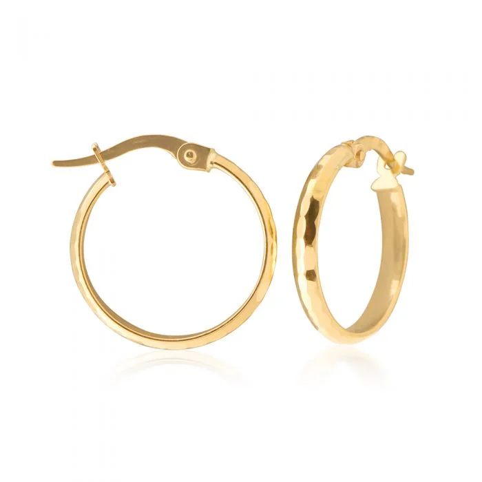 stylish gemstone stud earrings for women -9ct Yellow Gold 15mm Diamond Cut Hoop Earrings