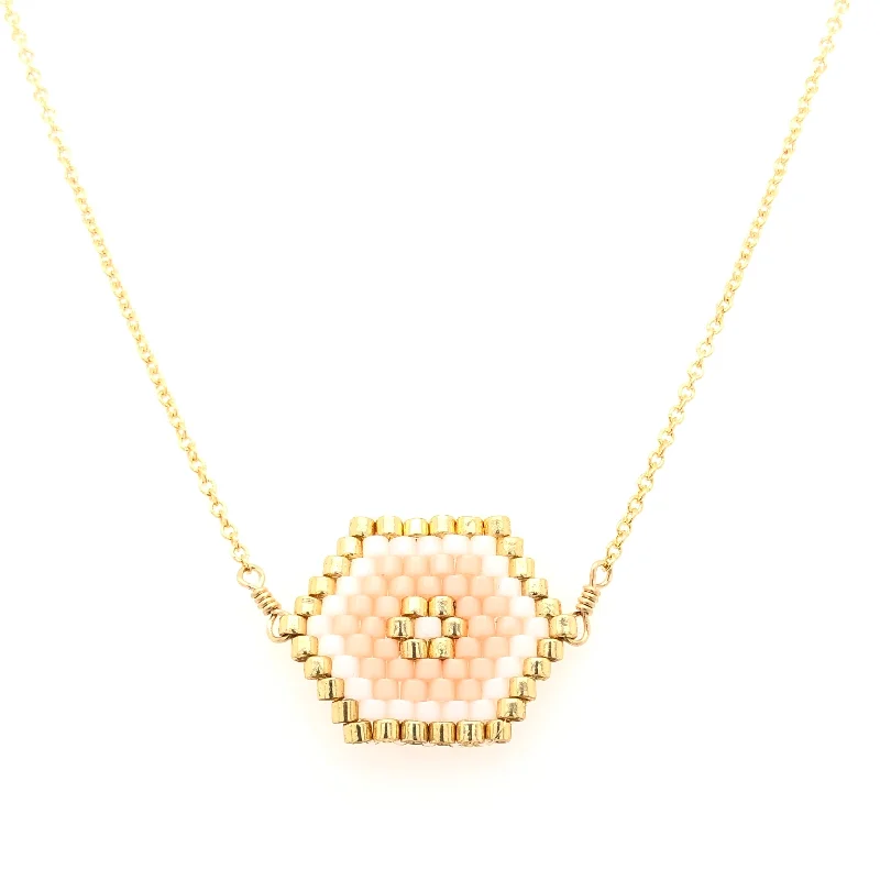 long pendant chain necklaces for women -Seed Bead Hexagon Pink Necklace