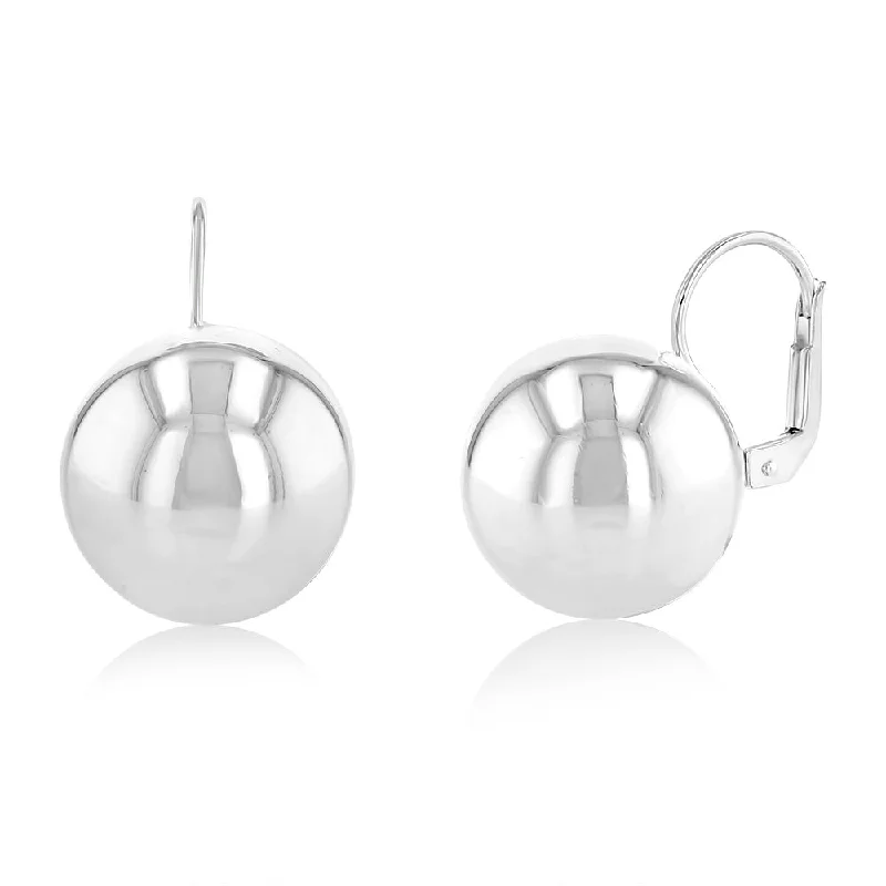 delicate gemstone drop earrings for women -Sterling Silver Polished 16mm Ball Leverback  Earrings