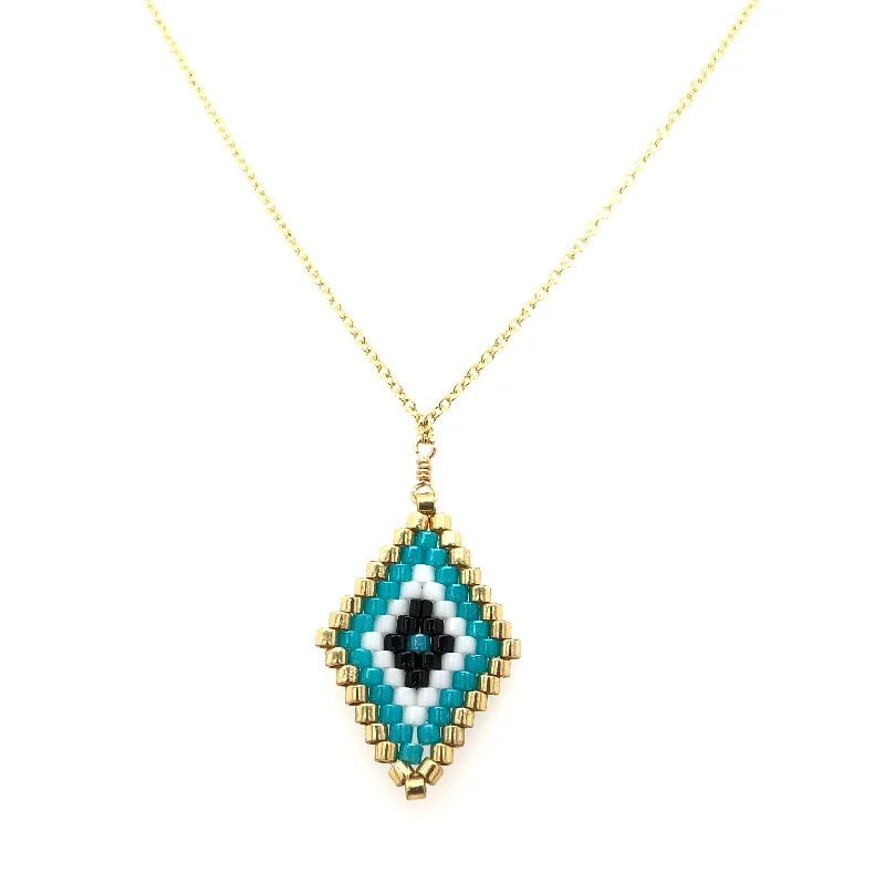 luxury heart-shaped necklaces for women -Seed Bead Tribal Diamond Turquoise Necklace