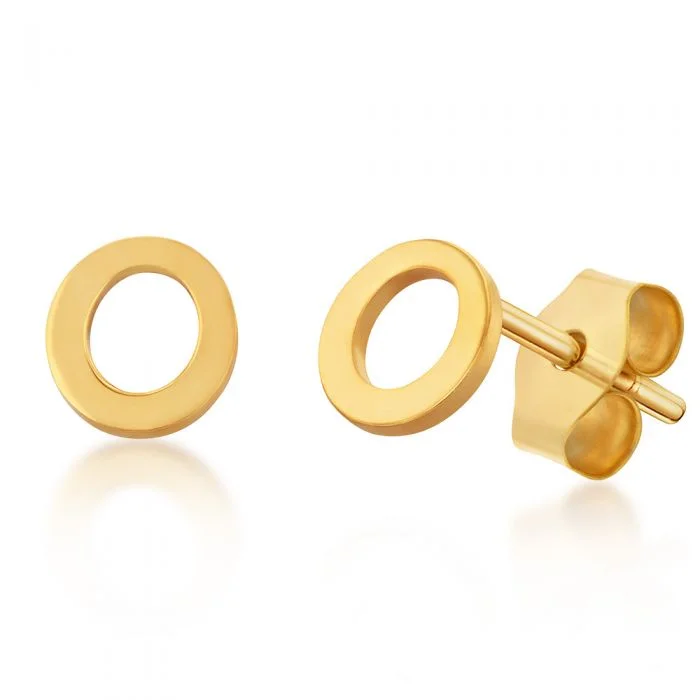 minimalistic earrings for women -9ct Yellow Gold Mini Initial "O" Stud Earrings