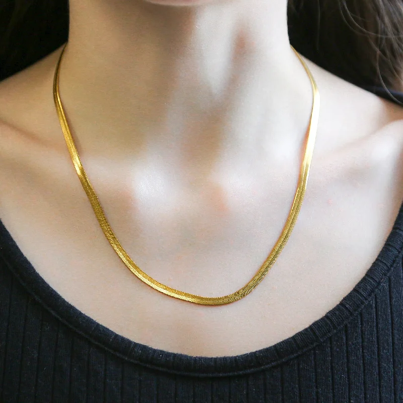 birthday gift necklaces for women -Sleek Gold 3mm 18inch Herringbone Necklace