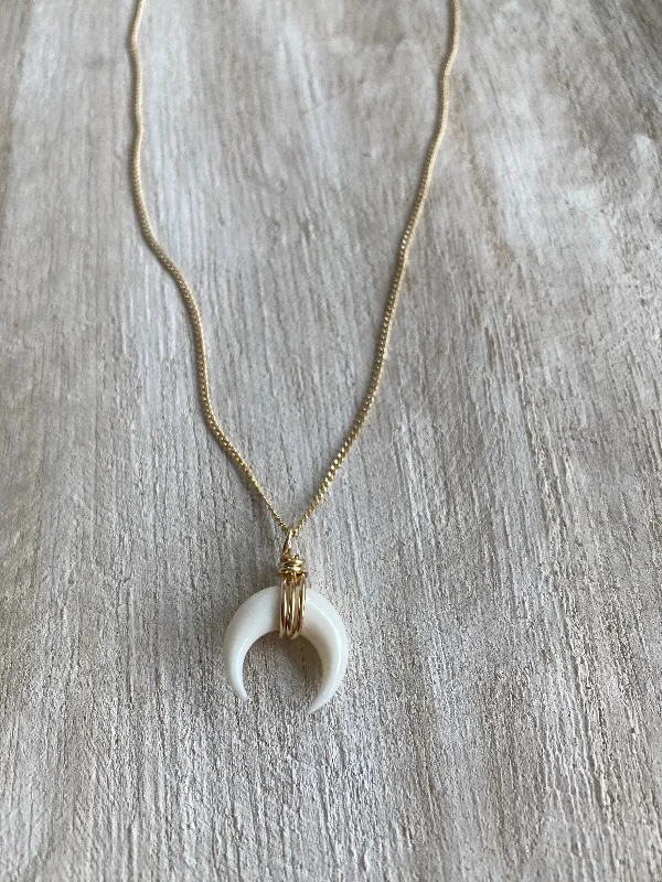 stylish gemstone heart pendants for women -TRANSITION | WHITE CRESCENT NECKLACE