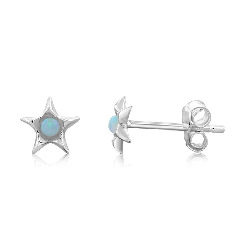 luxury statement earrings for women -Sterling Silver Star Blue Opal Glass Studs Earrings