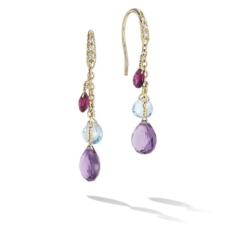 stylish drop earrings for women -Marco Bicego 18k Yellow Gold Mixed Gemstones Paradise Diamond Drop Earrings