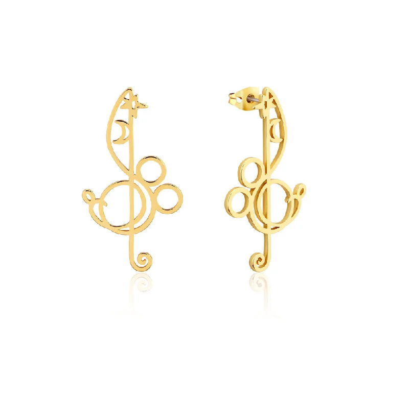 luxury earrings for women -Disney Fantasia Gold Plated Treble Clef Mickey 60mm Drop Earrings