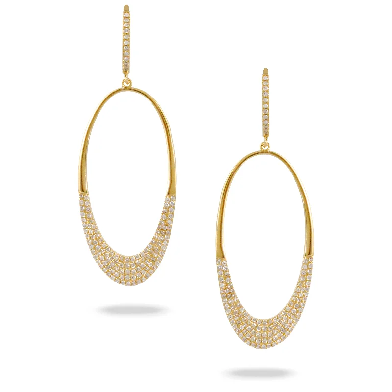 modern pearl earrings for women -Doves Fibonacci 14K Yellow Gold Diamond Oval Drop Earrings