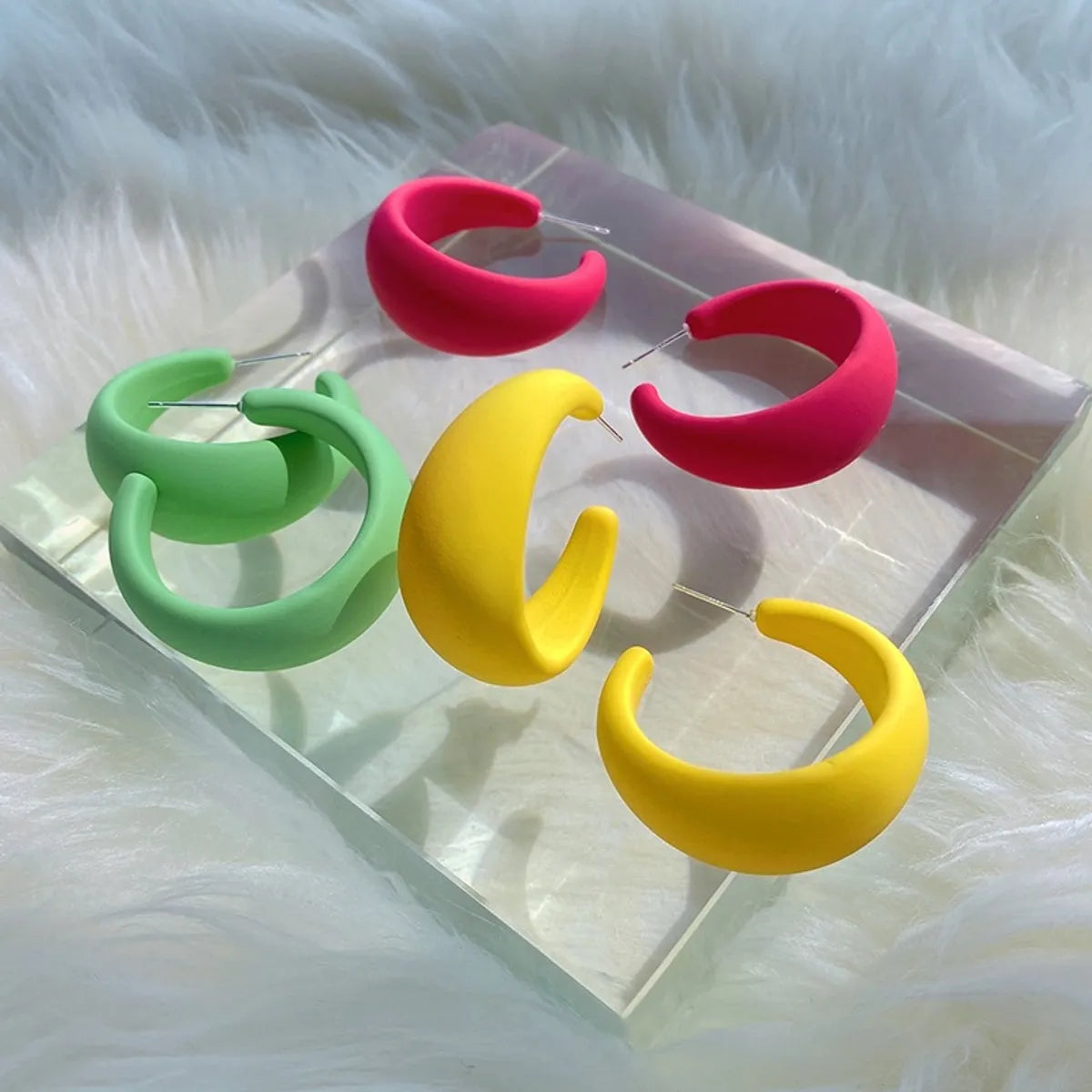 luxury platinum rings for women -Simple New Candy Color Fluorescent C-shaped Earring