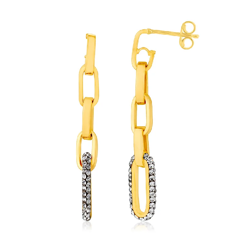 glamorous crystal stud earrings for women -9ct Yellow Gold Silverfilled Link Drop Crystal Earrings