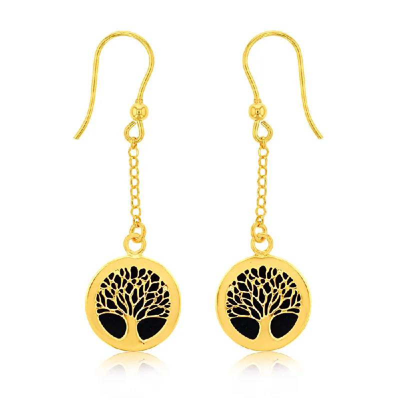 radiant hoop gemstone earrings for women -Sterling Silver Gold Plated Onix Tree Of Life Drop Earrings