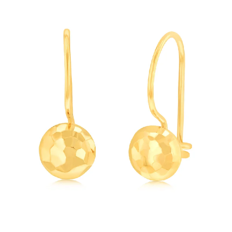 modern pearl earrings for women -9ct Yellow Gold Diamond Cut 5.4mm Flat Euroball Hook Earrings