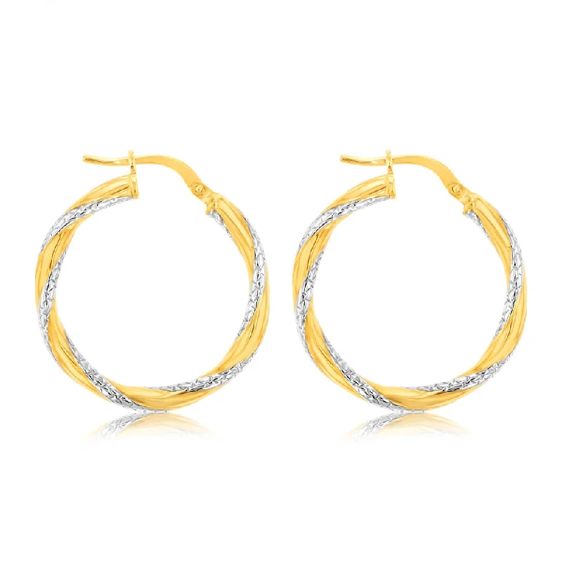 cubic zirconia earrings for women -9ct Yellow Gold Silverfilled Fancy Diamond Cut Twisted Earrings