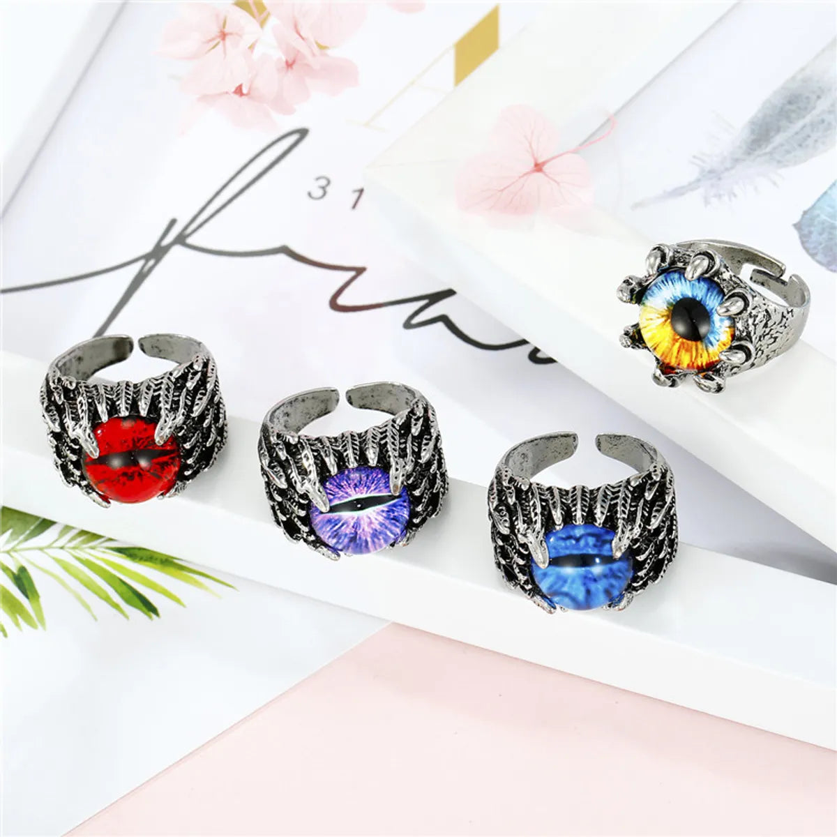 vintage engagement rings for women with sapphires -European Trend Retro Domineering Ring Personalized Punk Devil Eyes Antique Silver Open Ring Men Cross-Border Sold Jewelry