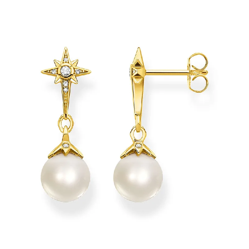 luxury hoop gemstone earrings for women -Gold Plated Sterling Silver Thomas Sabo Magic Star Fresh Water Pearl Earrings