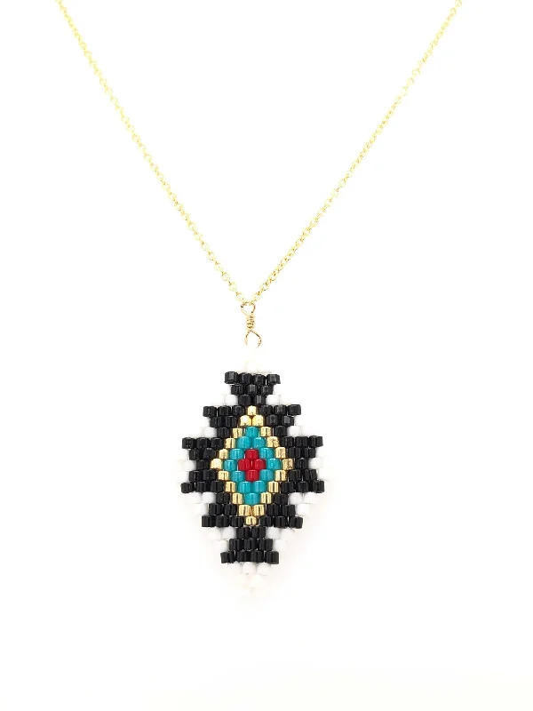 rainbow pendant necklaces for women -Seed Bead Tribal Diamond Large Necklace