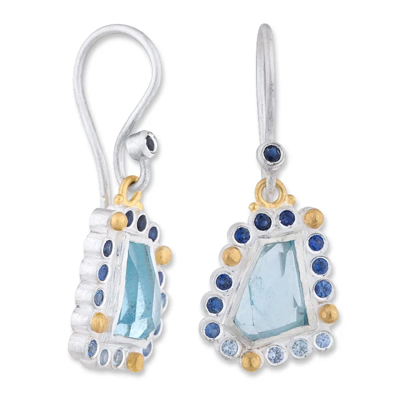 yellow gold earrings for women -Lika Behar "Dive In" Aquamarine & Sapphire Silver & Gold Earrings