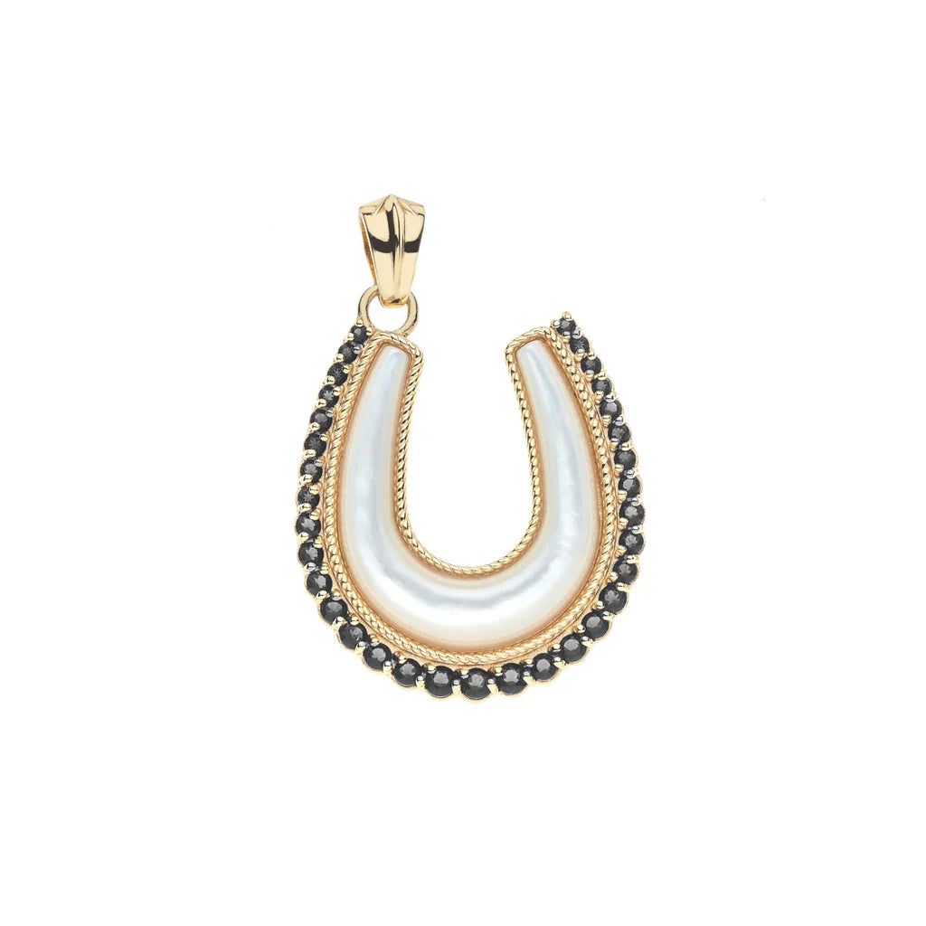 bold gold necklaces for women -Feeling Lucky Mother of Pearl Horseshoe Pendant