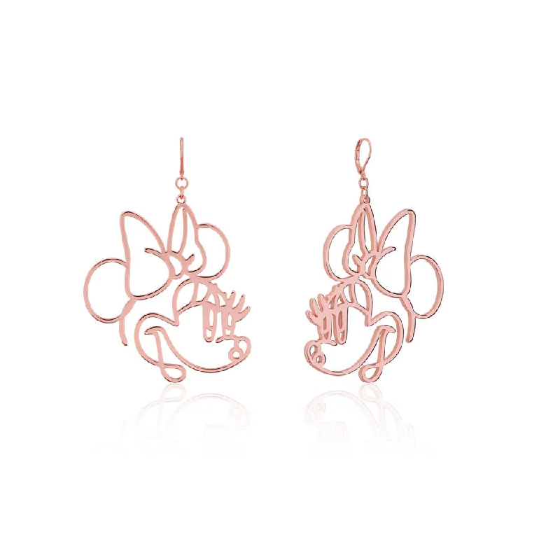 sterling hoop earrings for women -Disney Rose Gold Plated Stainless Steel Minnie Mouse Wire Style 50mm Drop Earrings