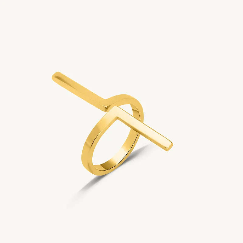 custom rings for women -Modern L-Shaped Gold Band Ring