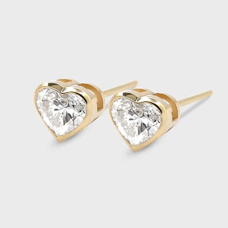 hoop earrings with diamonds for women -Bezel Set Heart Shape Studs