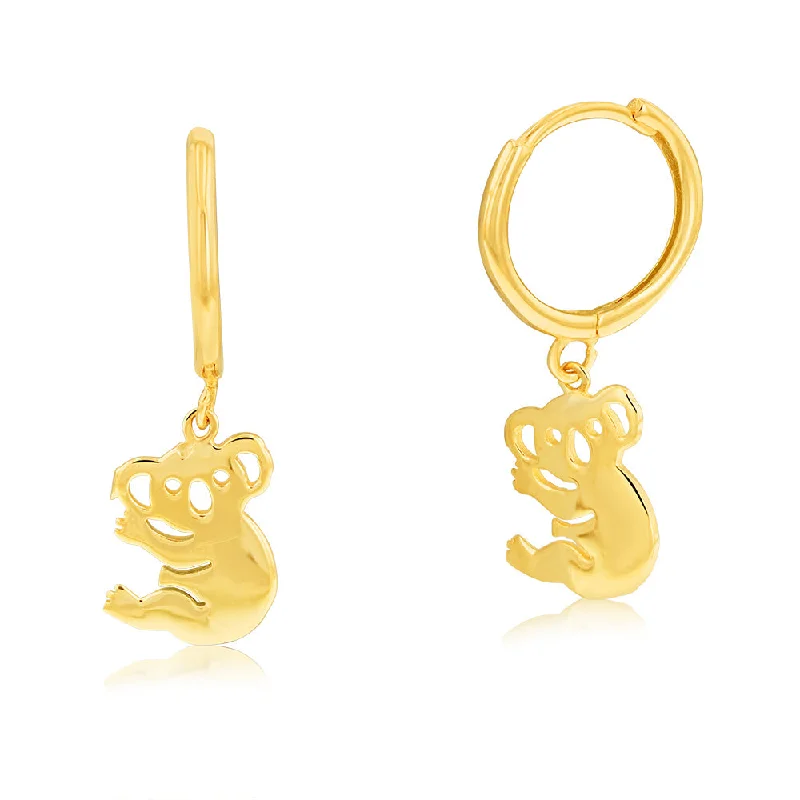 boho drop earrings for women -9ct Yellow Gold Koala On Sleeper Earrings