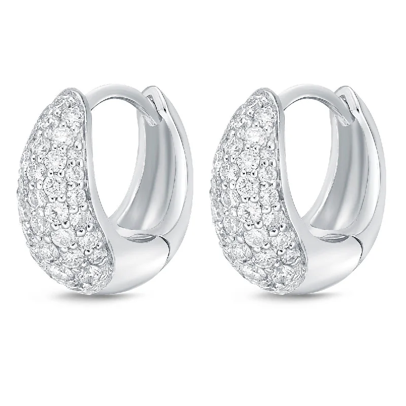 classic gemstone drop earrings for women -Memoire 18k White Gold Drop Shape Huggie Hoop Diamond Earrings