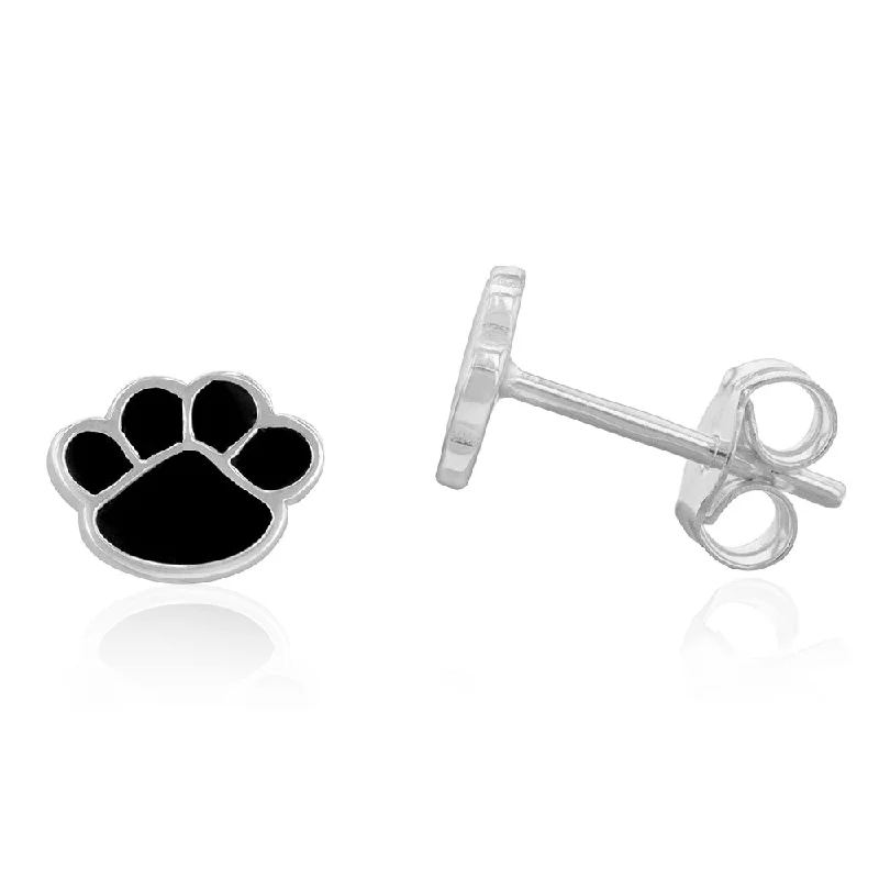 unique drop earrings for women -Sterling Silver Black Bear Paw Stud Earrings