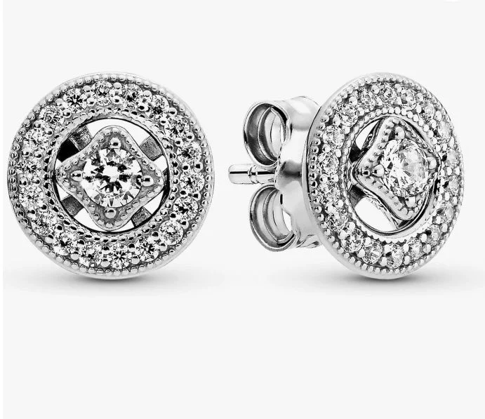 vintage gemstone earrings for women -PANDORA Vintage Circle Stud Cubic Zirconia Earrings