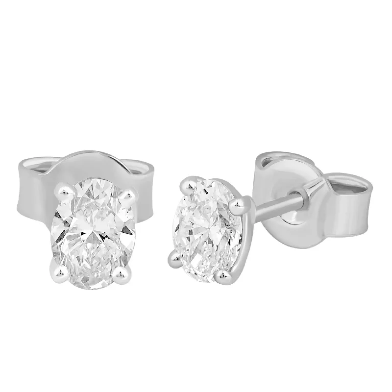 luxurious crystal drop earrings for women -White Gold Oval Diamond Stud Earrings