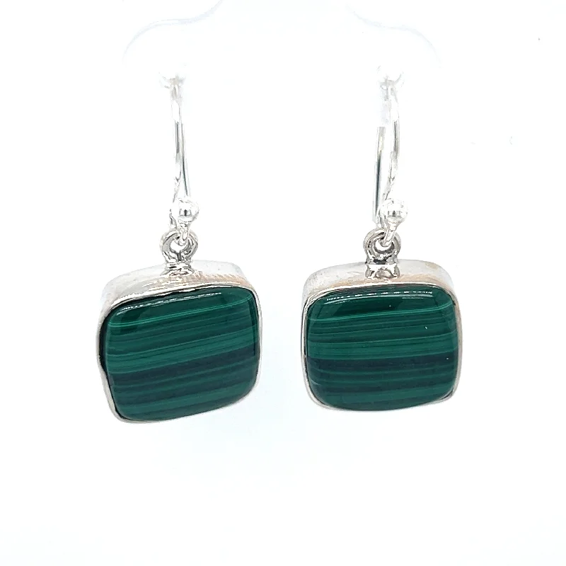 sparkling gemstone earrings for women -Sterling Silver Malachite Dangle Earrings